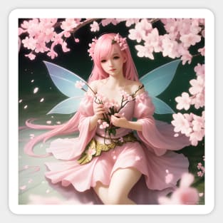 Beautiful Pink Sakura Flower Japanese Manga Girl Cherry Blossom Fairy Sticker